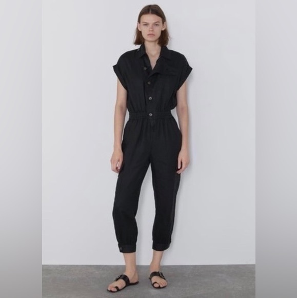 Zara Pants - Zara black buttoned linen jumpsuit